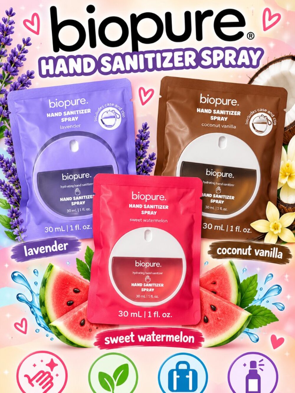 Biopure Hand sanitizer Spray 3 Piece Set